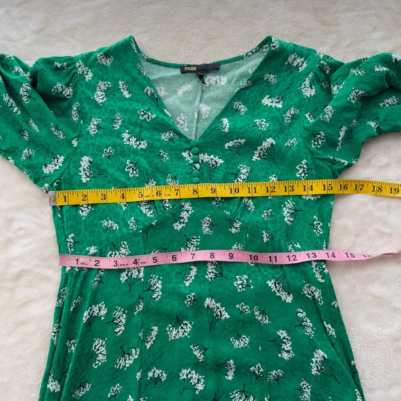 Maje Rizelle Floral Empire Waist Woven Mini Dress 34 Green - Picture 10 of 13